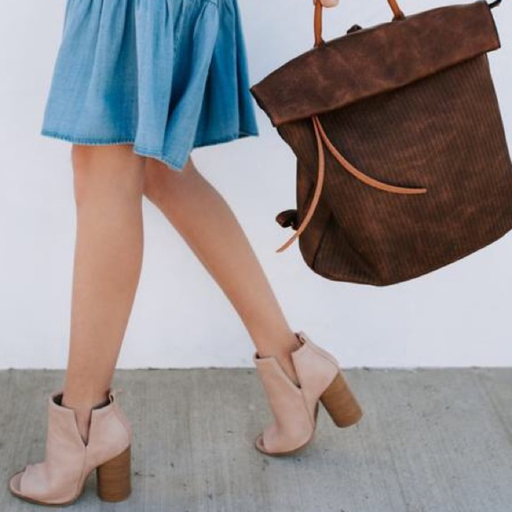 Nude Cylinder Heel Peep Toe Booties - Picture 5 of 5